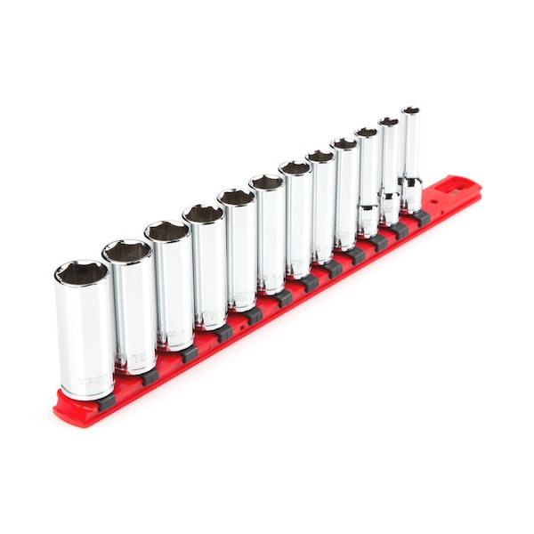 3/8 Inch Drive Deep 6-Point Socket Set with Rail, 12-Piece (8-19 mm)